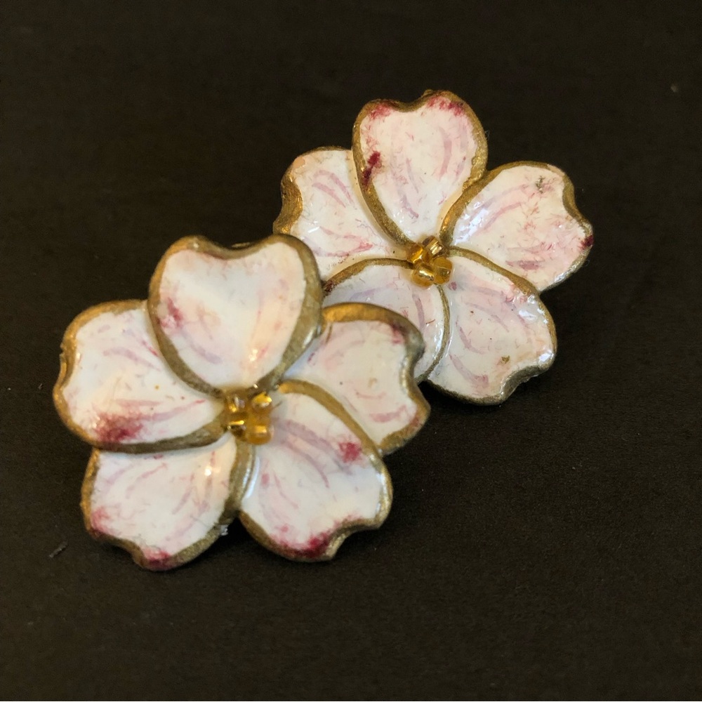 Vintage Handmade Magnolia Blossom Pierced Earrings